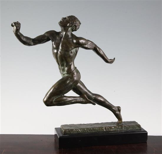 Pierre Le Faguay (1892-1935) An Art Deco bronze figure of a running athlete, 13in.